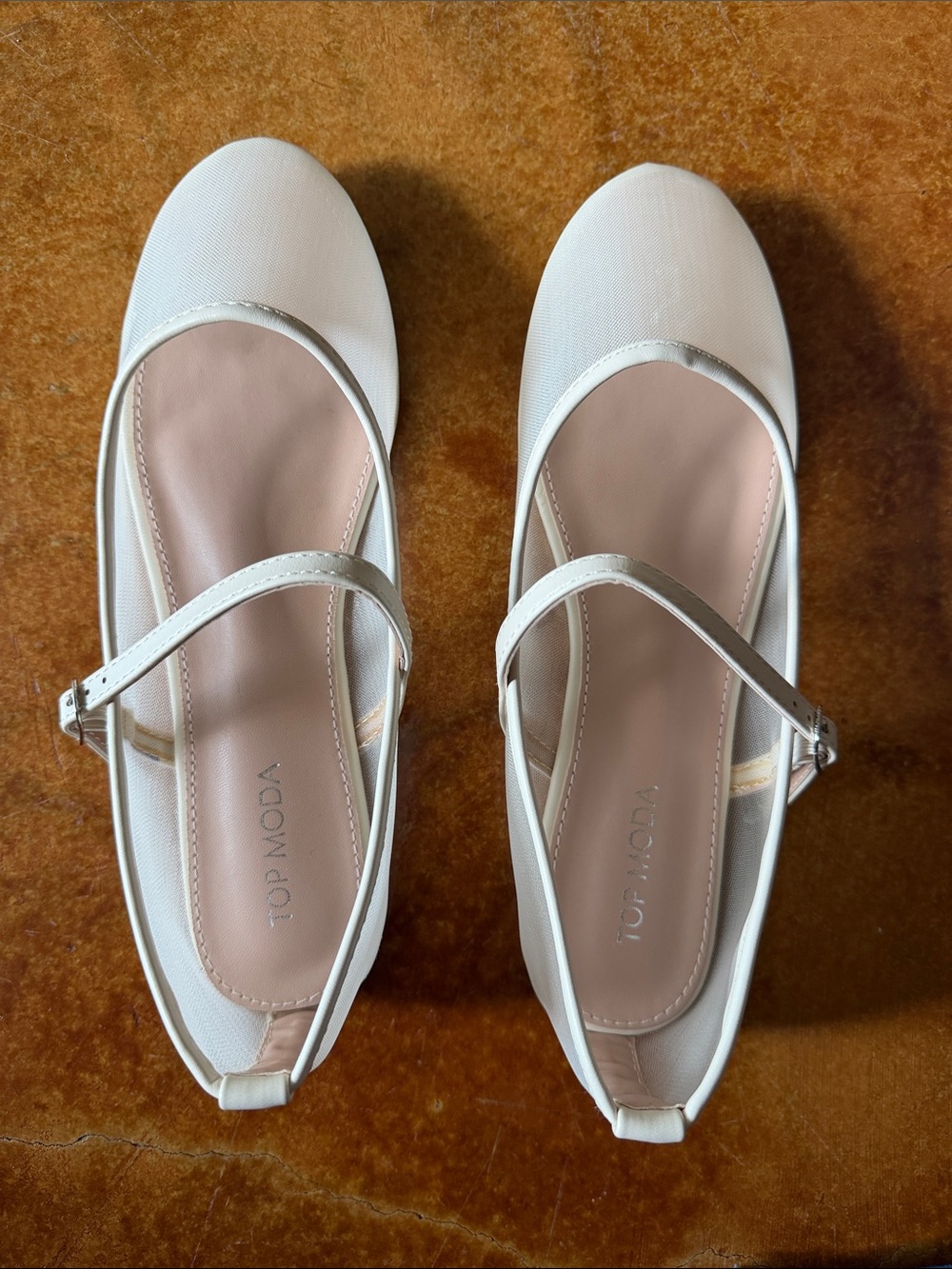 TOP Moda White Mary Jane Ballet Flats with Strap